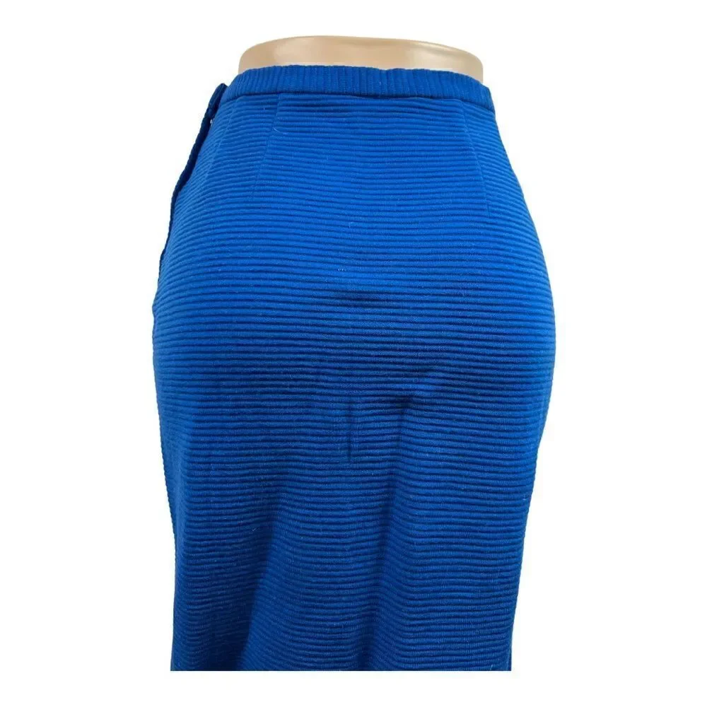 Vintage 80s Royal Blue Ribbed Pencil Wiggle Skirt Side Zipped